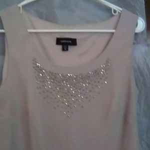 "New" R&M Richards blouse with ray stone's in front. Size 8. Beige